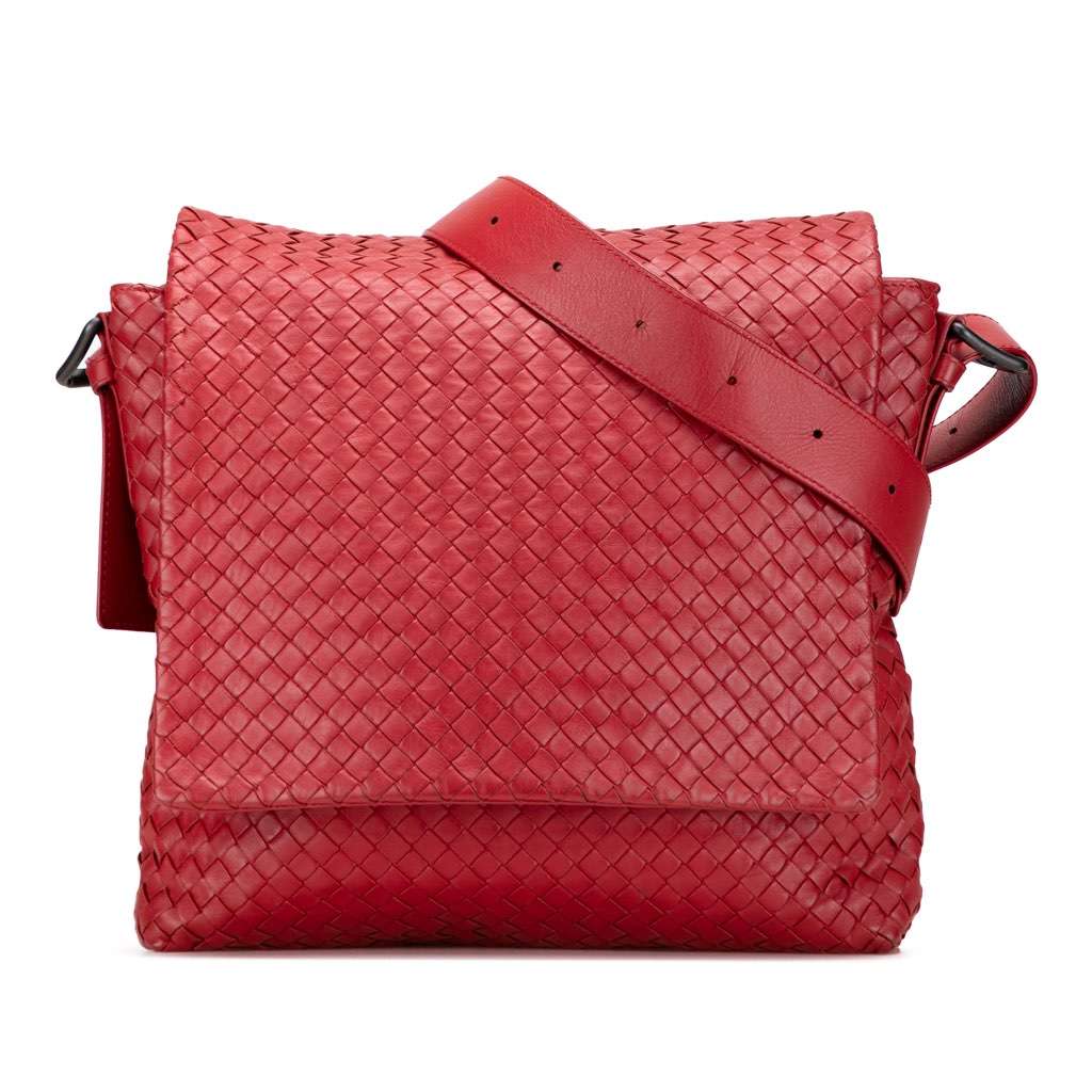 Bottega Veneta Nappa Intrecciato Flap Crossbody Red Leather Good condition - Front View