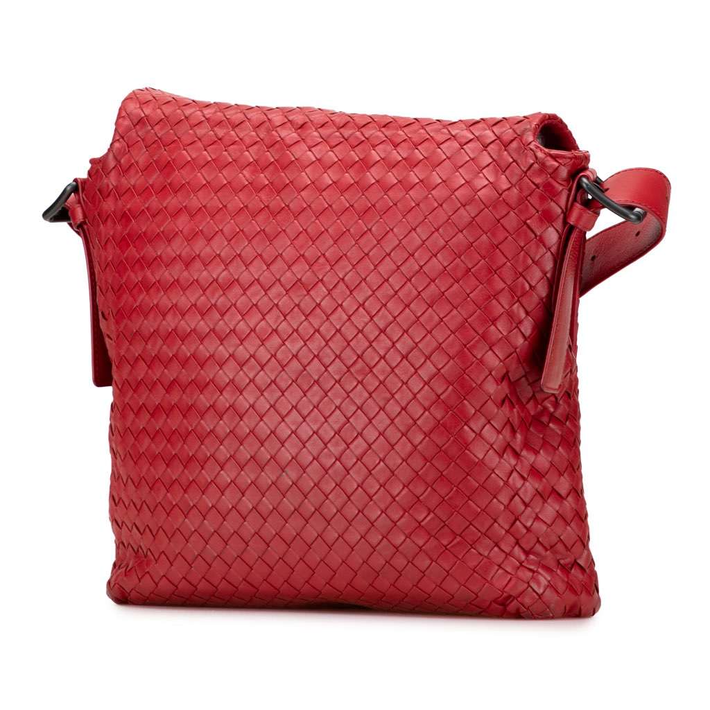 Bottega Veneta Nappa Intrecciato Flap Crossbody Red Leather Good condition - Back View