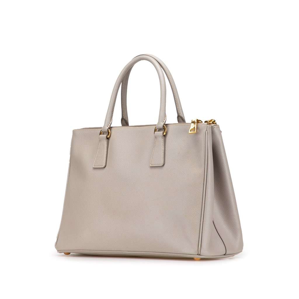 Prada Medium Saffiano Lux Galleria Double Zip Satchel Grey Leather Good condition - Back View