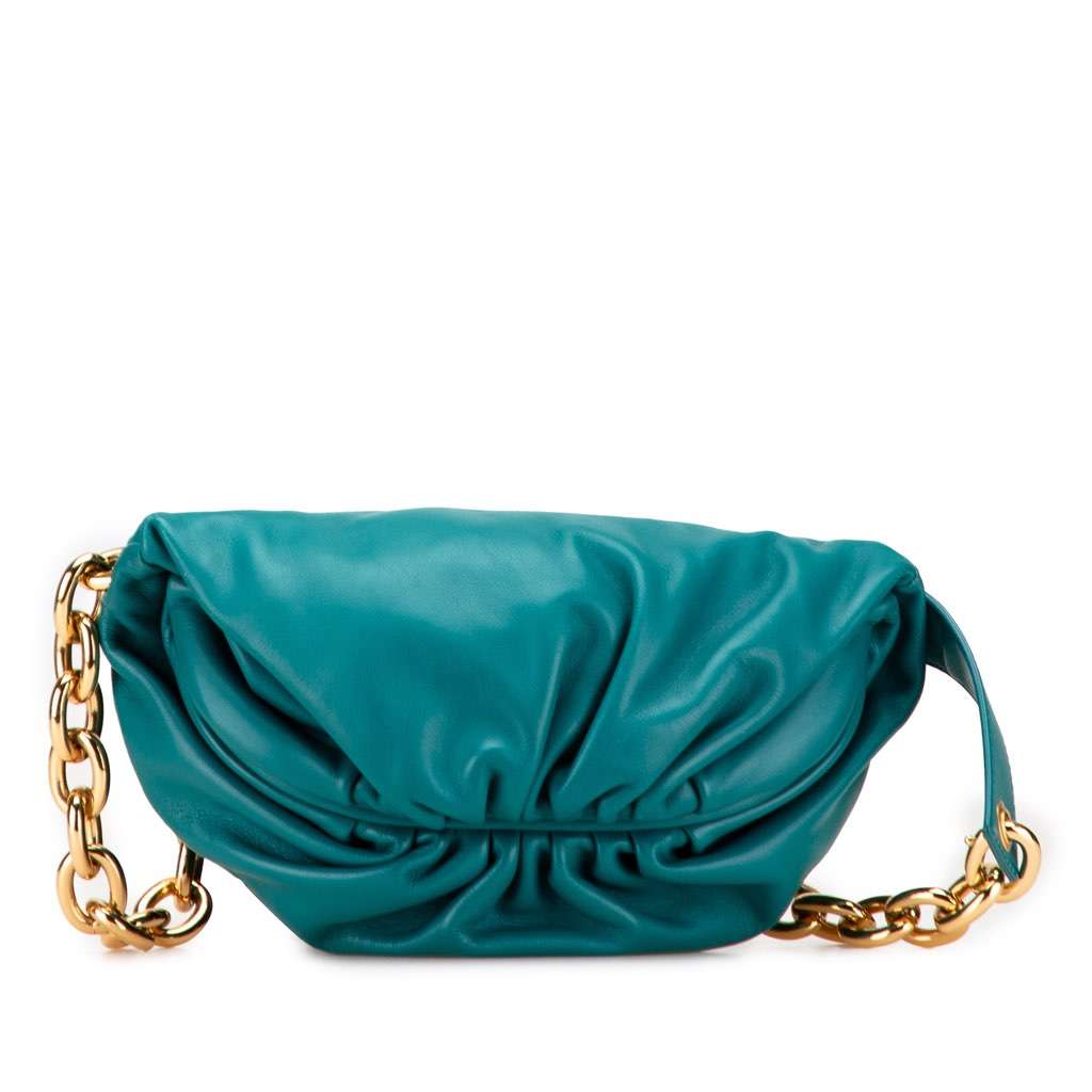 Bottega Veneta Lambskin Belt Chain Pouch Blue Leather Very good - Front View