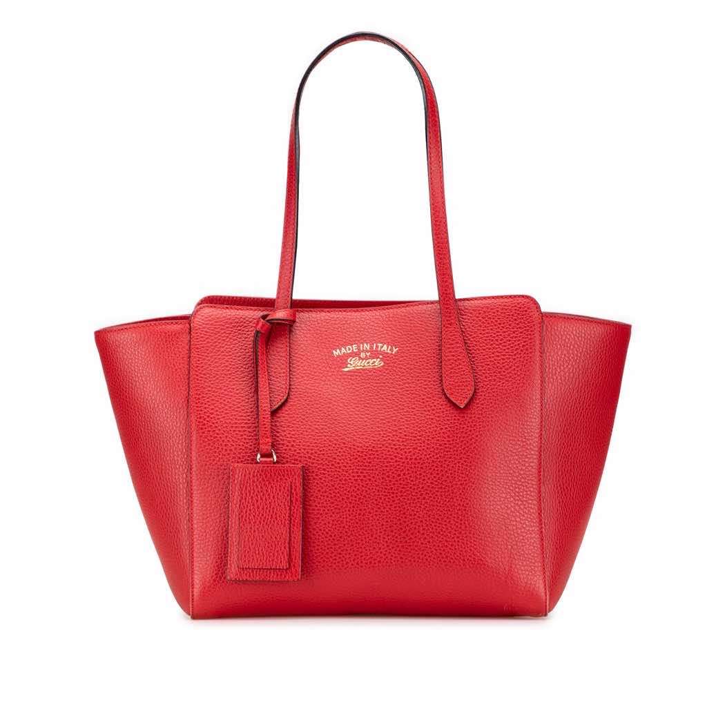 Gucci Medium Dollar Calfskin Swing Tote Red Leather Good - Front View