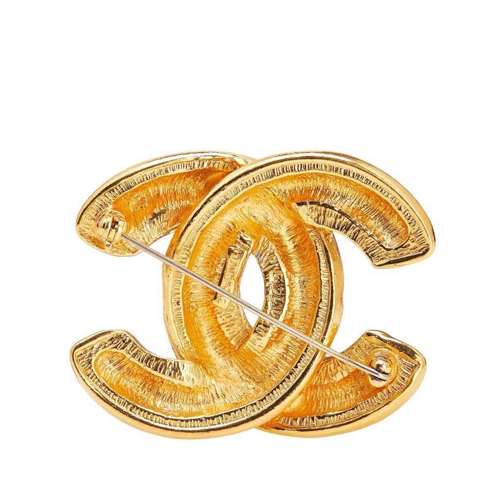 Chanel Gold Plated CC Quilted Brooch Gold Metal Good - Back View