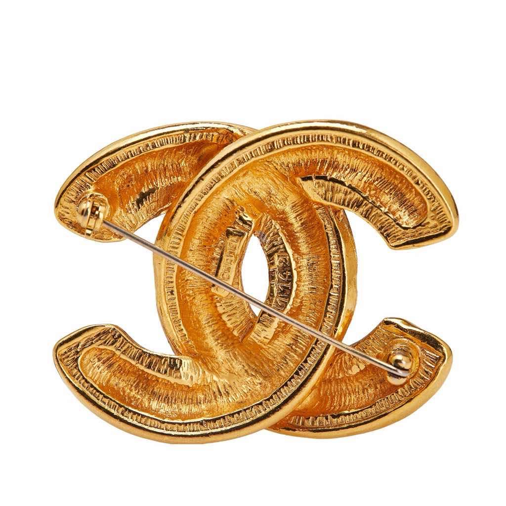 Chanel Gold Plated CC Quilted Brooch Gold Metal Good - Inside View