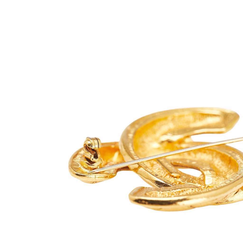 Chanel Gold Plated CC Quilted Brooch Gold Metal Good - Model View