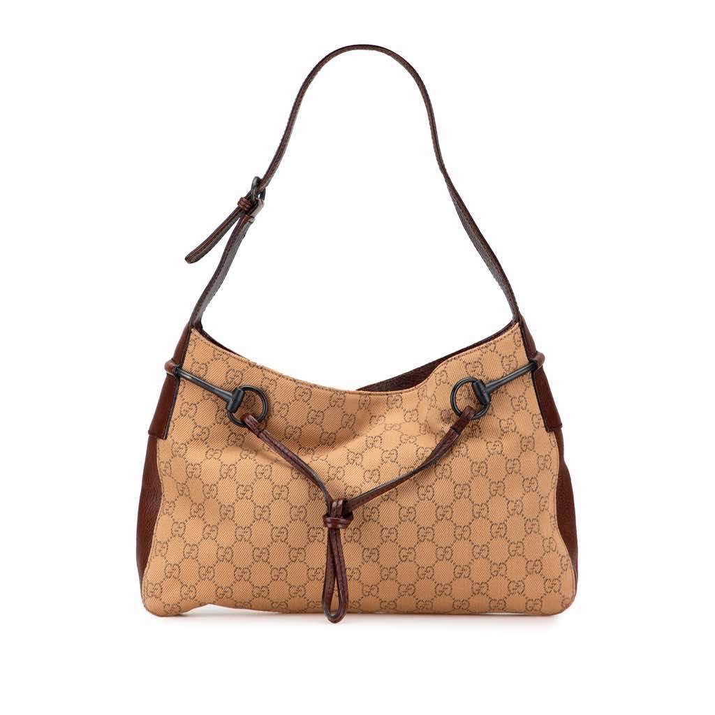 Gucci GG Denim Horsebit Shoulder Bag Brown Denim Good condition - Front View