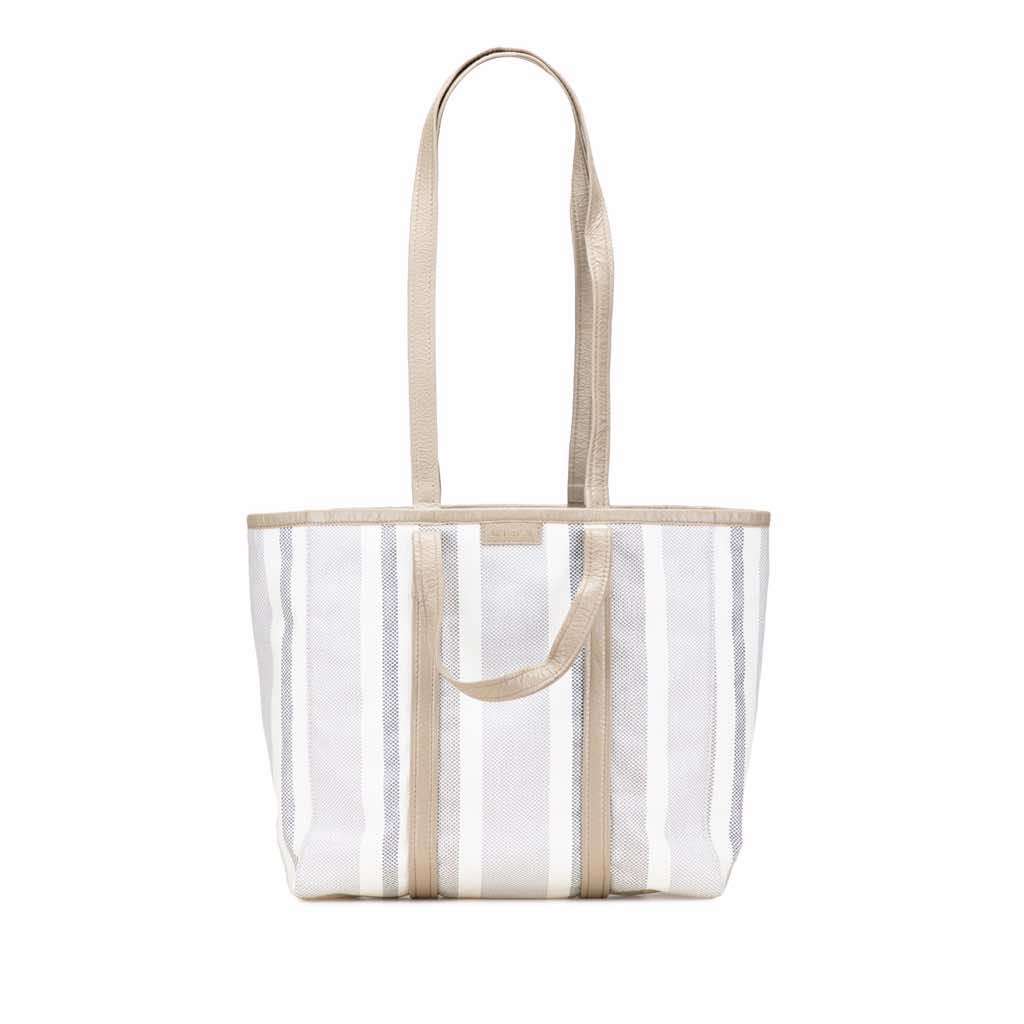 Balenciaga Medium Woven Calfskin Barbes East West Shopper Bag Grey Leather Very good - Front View
