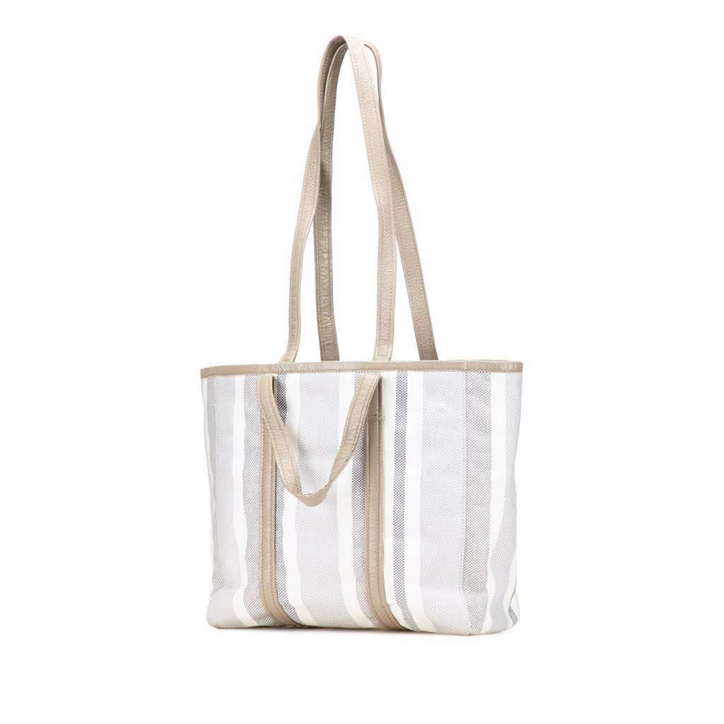 Balenciaga Medium Woven Calfskin Barbes East West Shopper Bag Grey Leather Very good - Back View