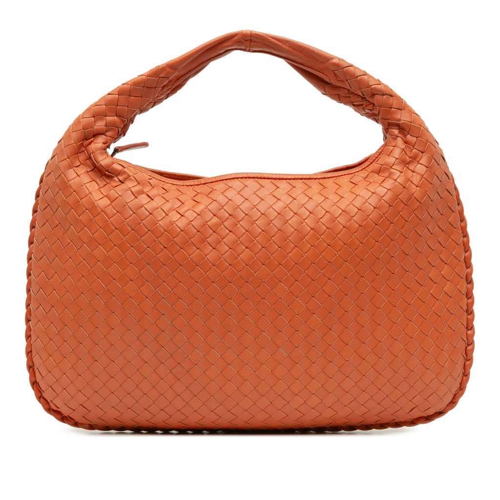 Bottega Veneta Small Nappa Intrecciato Veneta Hobo Orange Leather Good - Front View