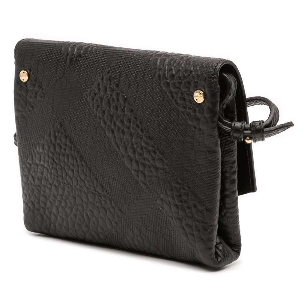 Burberry Embossed Grain Check Leather Langley Crossbody Black Leather Good - Back View