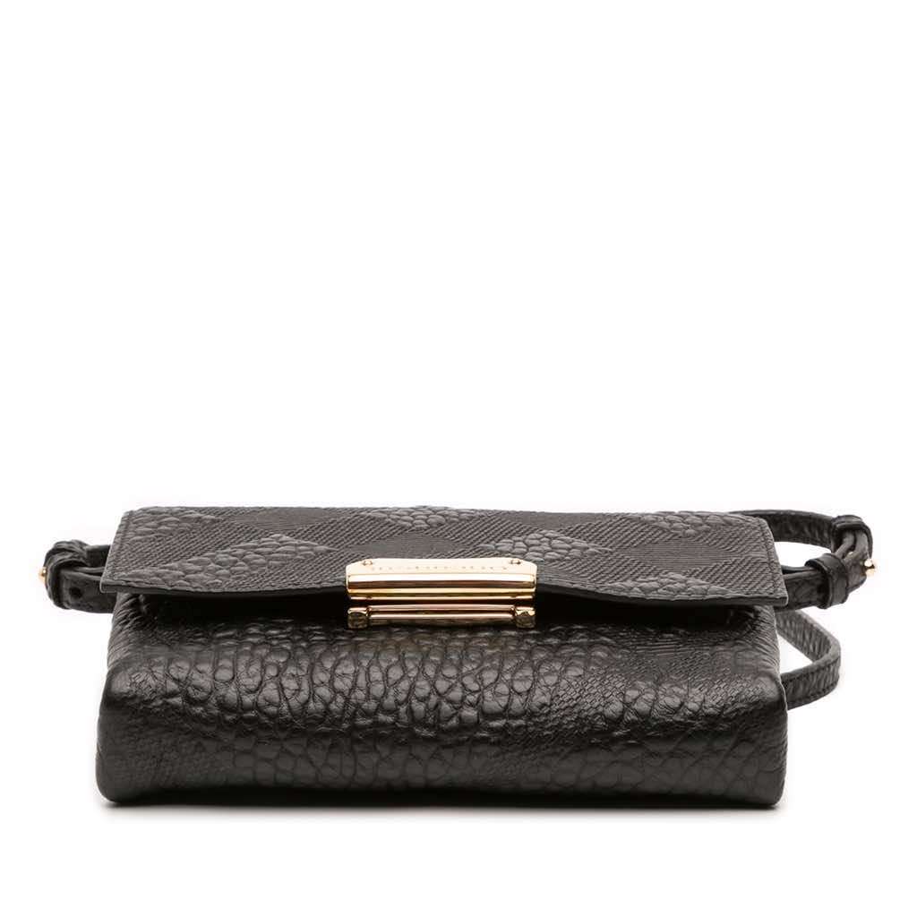 Burberry Embossed Grain Check Leather Langley Crossbody Black Leather Good - Inside View