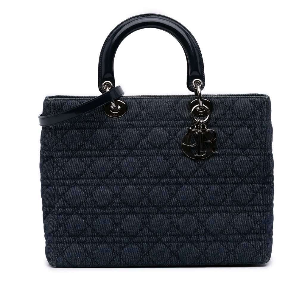 Dior Large Denim Cannage Lady Dior Blue Denim Very good condition - Front View