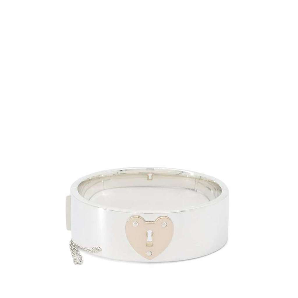 Tiffany & Co Sterling Silver and 18K Rose Gold Lock Heart Bangle Silver Silver Good condition - Front View