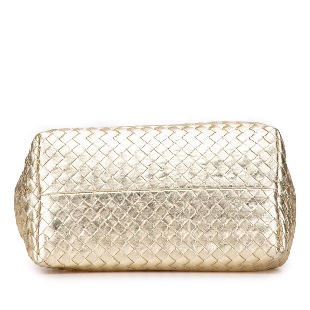 Bottega Veneta Small Metallic Nappa Intrecciato Cesta Tote Gold Leather Good - Inside View
