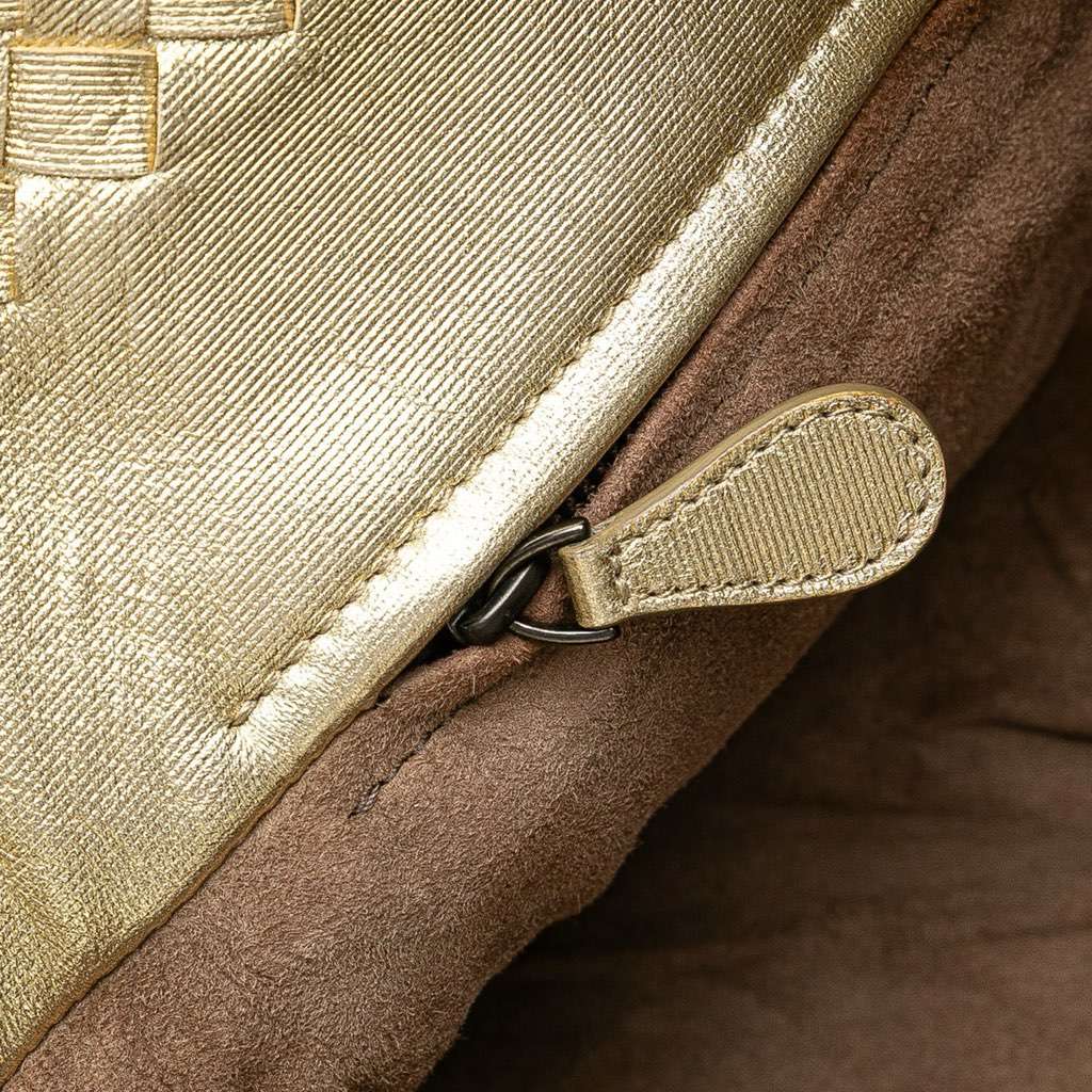 Bottega Veneta Small Metallic Nappa Intrecciato Cesta Tote Gold Leather Good - Box View