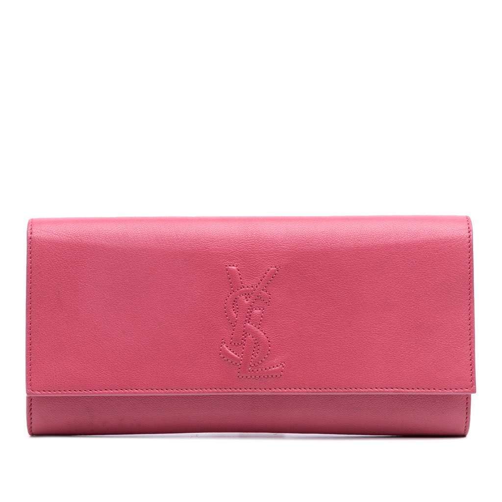 Saint Laurent Small Leather Belle De Jour Clutch Pink Leather Good - Front View