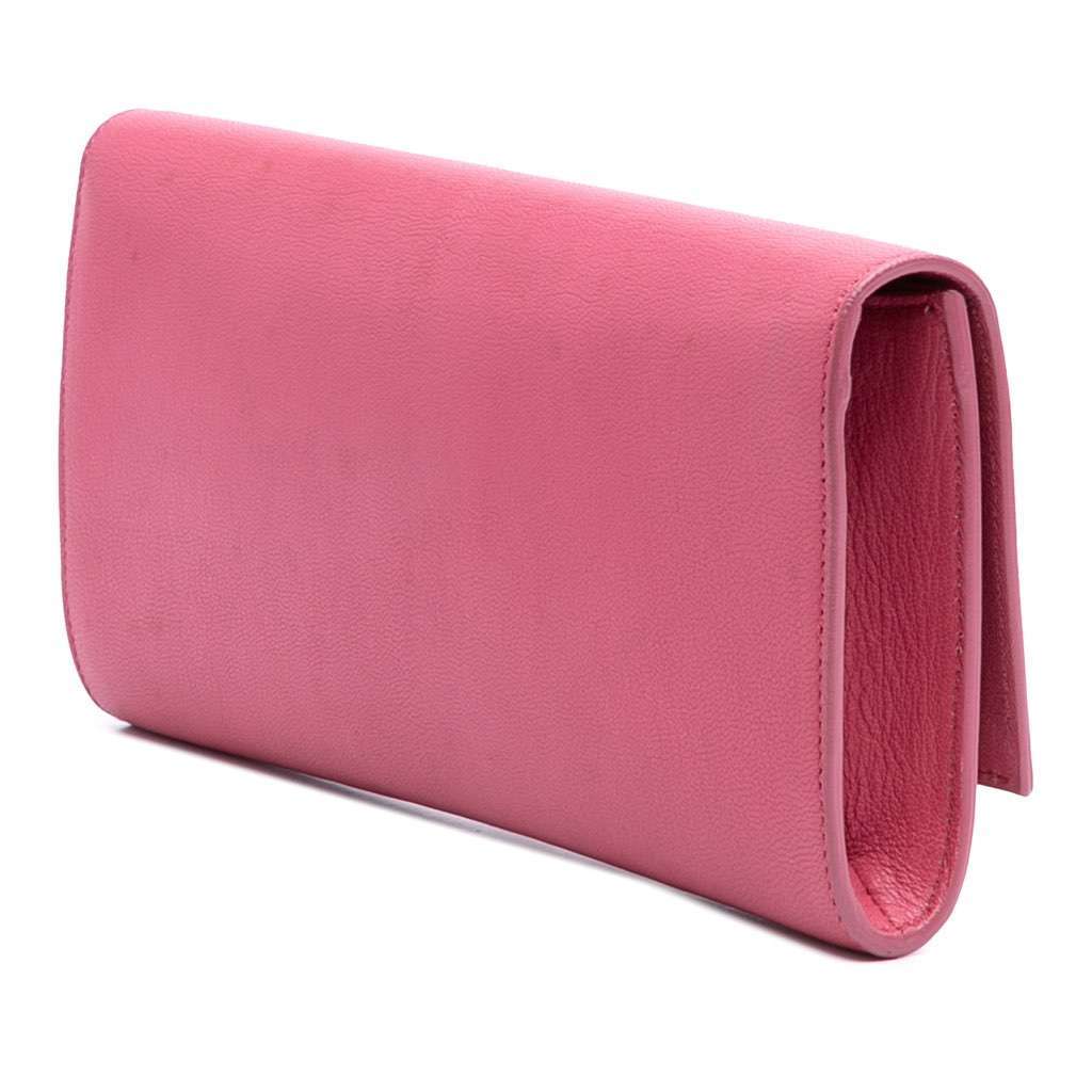 Saint Laurent Small Leather Belle De Jour Clutch Pink Leather Good - Back View
