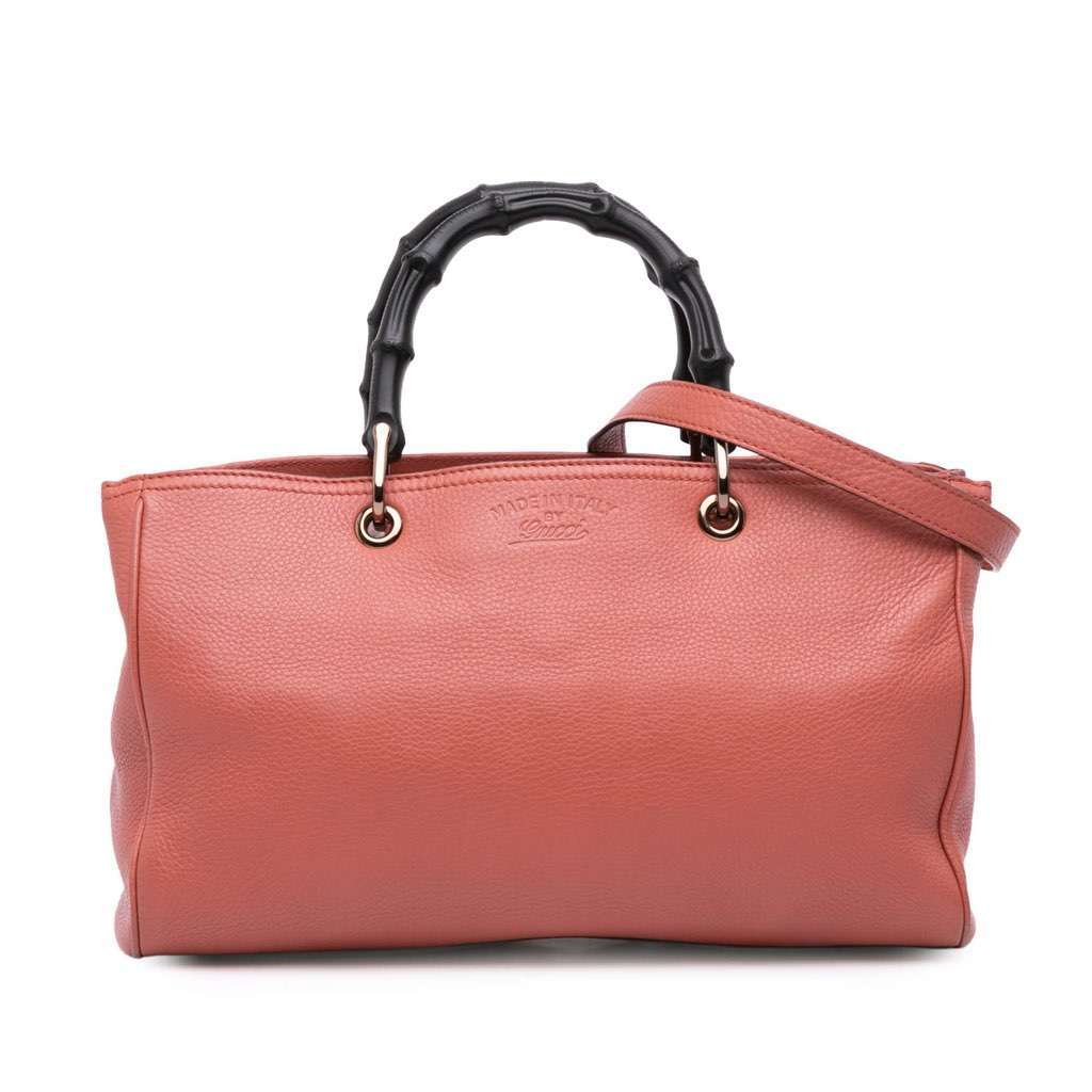 Gucci Medium Calfskin Bamboo Shopper Satchel Pink Leather Very good - Front View