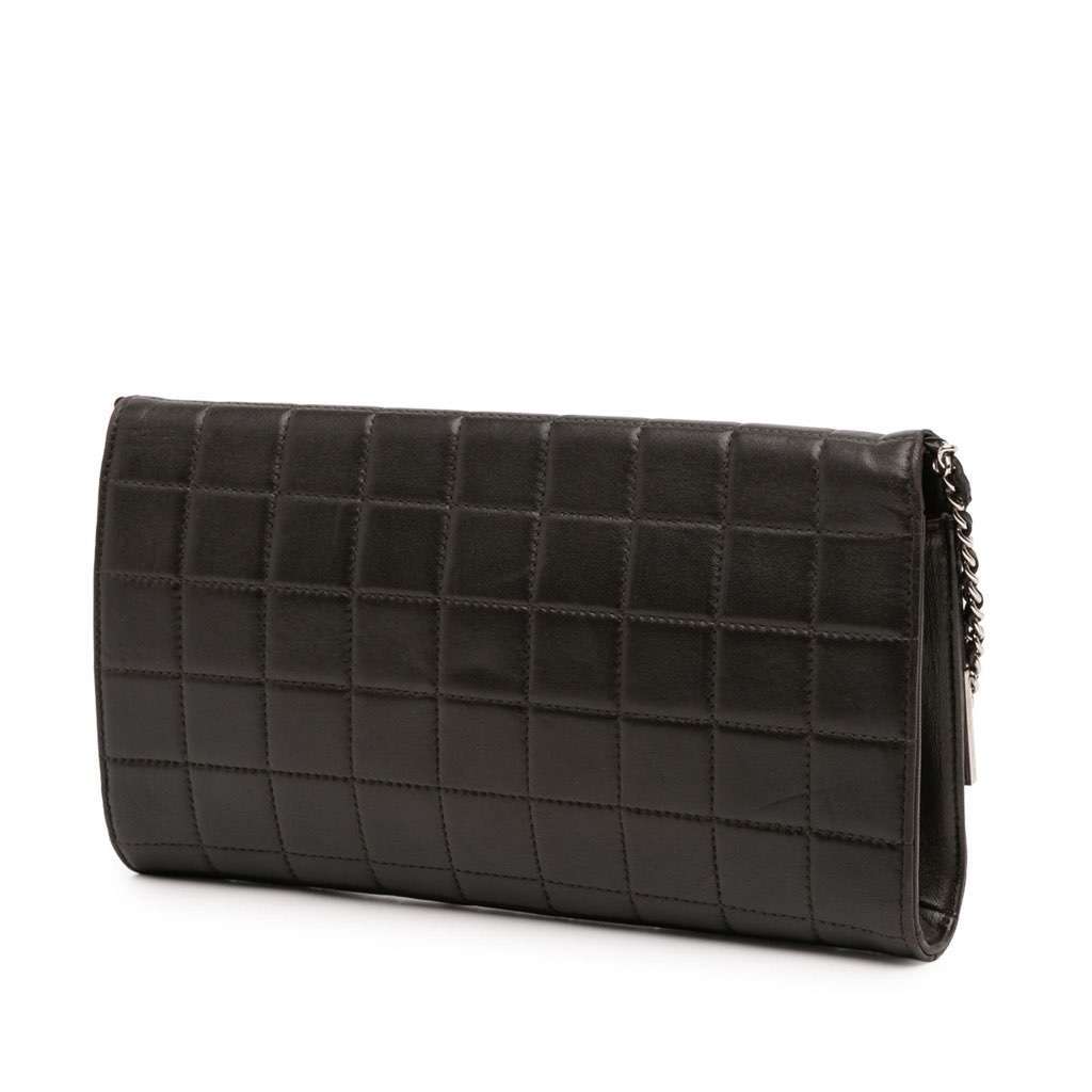 Chanel Quilted Lambskin Chocolate Bar Shoulder Bag Black Leather Good - Back View