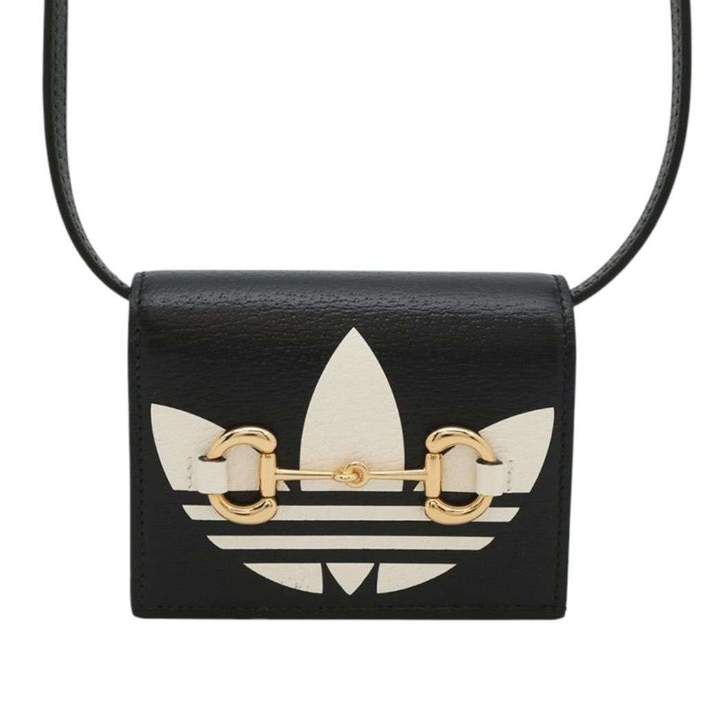 Gucci Adidas Leather Horsebit Wallet on Strap Black Leather Good - Front View
