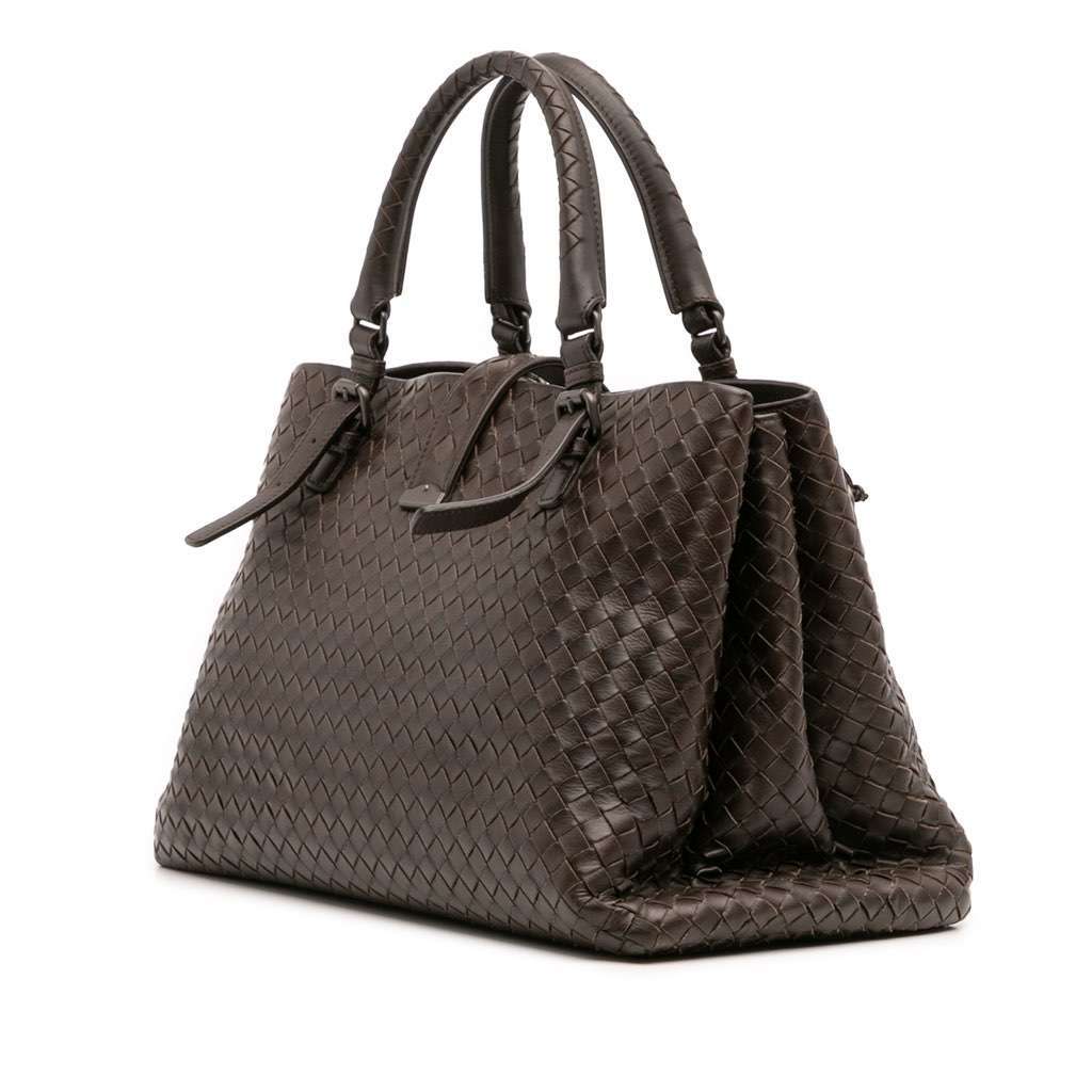 Bottega Veneta Medium Nappa Intrecciato Roma Tote Brown Leather Good - Back View