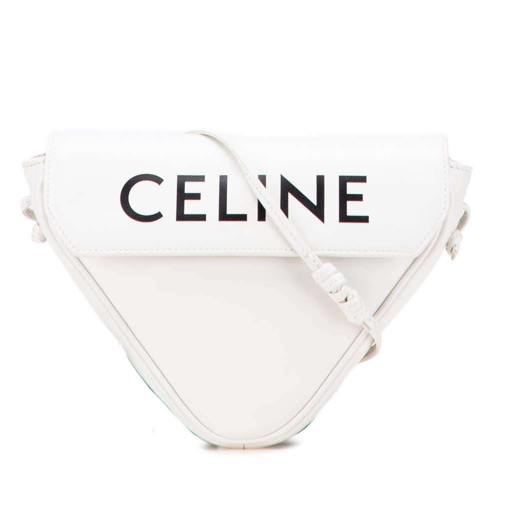 Celine Smooth Calfskin Logo Triangle Crossbody White Leather Very good - Front View