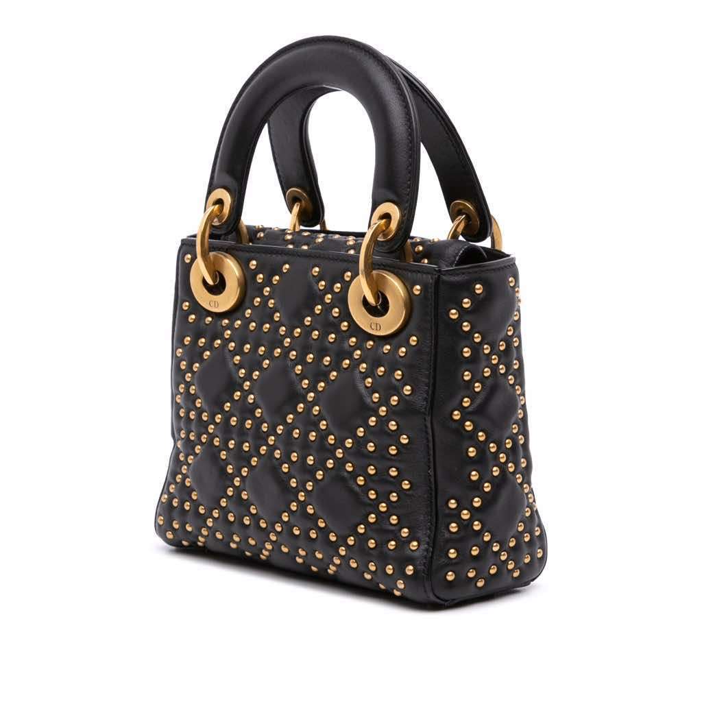 Dior Mini Lambskin Cannage Studded Supple Lady Dior Black Leather Very good condition - Back View