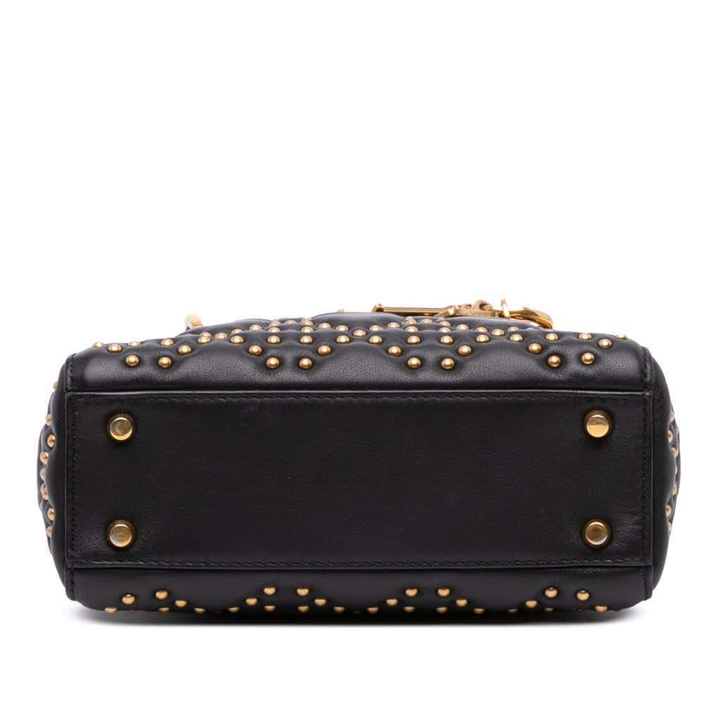 Dior Mini Lambskin Cannage Studded Supple Lady Dior Black Leather Very good condition - Inside View