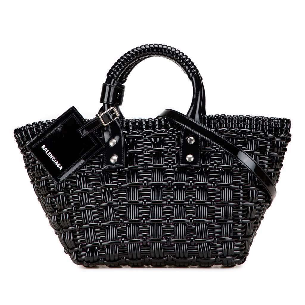 Balenciaga XS Faux Leather Bistro Basket Bag Black Polyester Good - Front View
