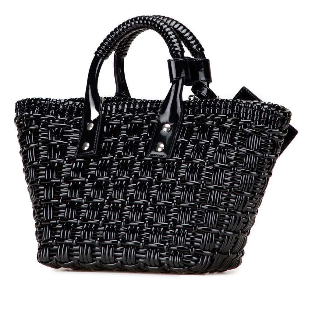 Balenciaga XS Faux Leather Bistro Basket Bag Black Polyester Good - Back View