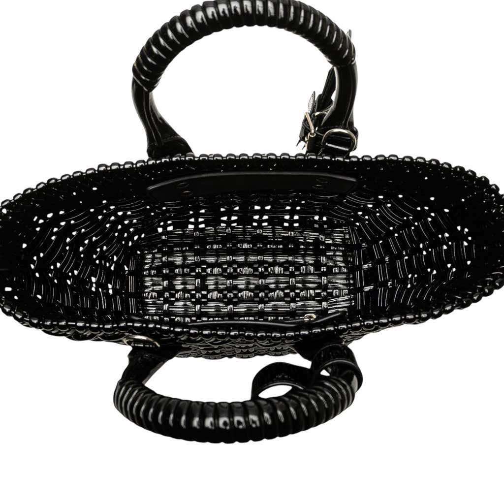 Balenciaga XS Faux Leather Bistro Basket Bag Black Polyester Good - Model View