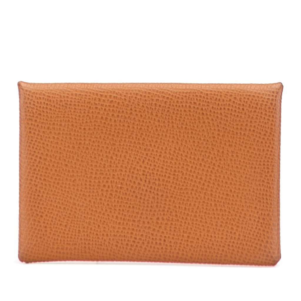 Hermès Epsom Calvi Card Holder Brown Leather Good condition - Front View
