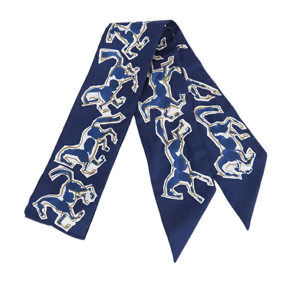 Hermès Chevaux En Liberte Silk Twilly Scarf Blue Silk Good condition - Back View