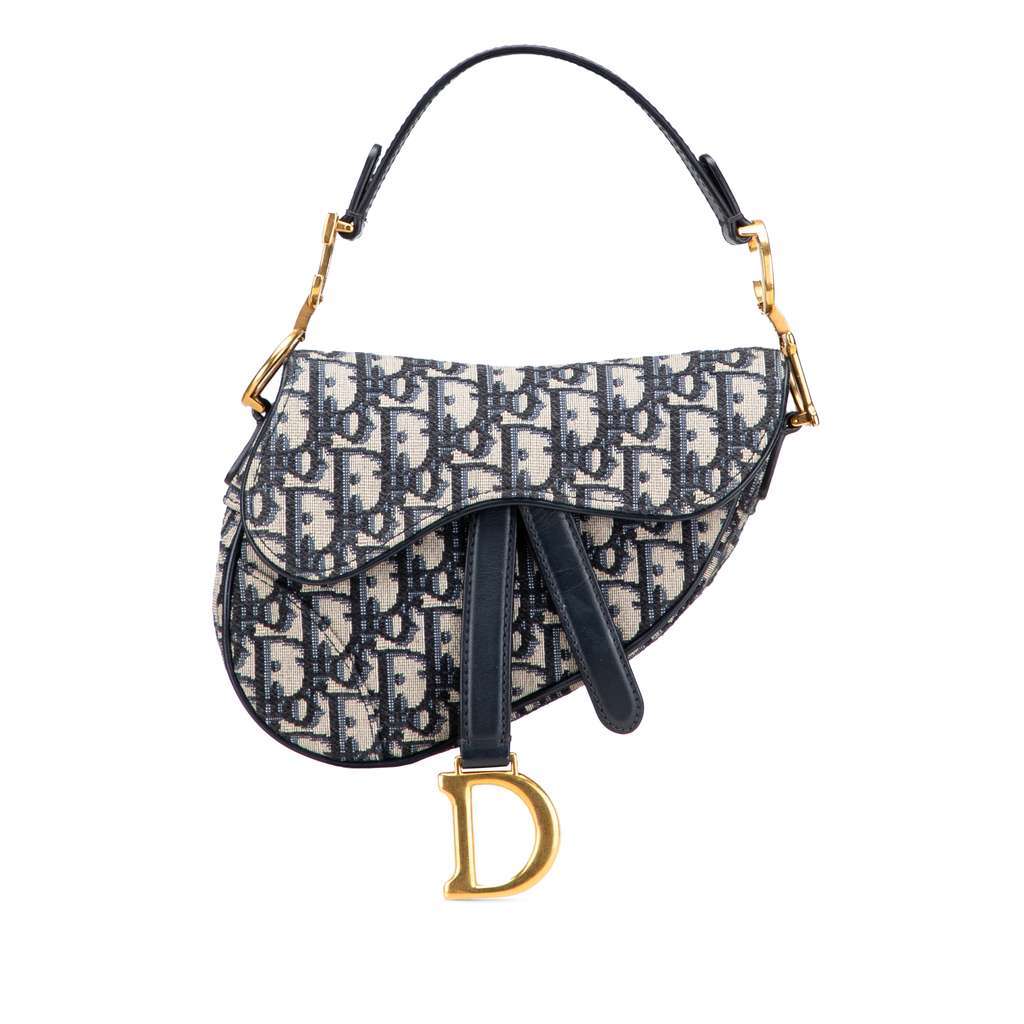 Dior Mini Oblique Canvas Saddle Bag Blue Canvas Very good - Front View