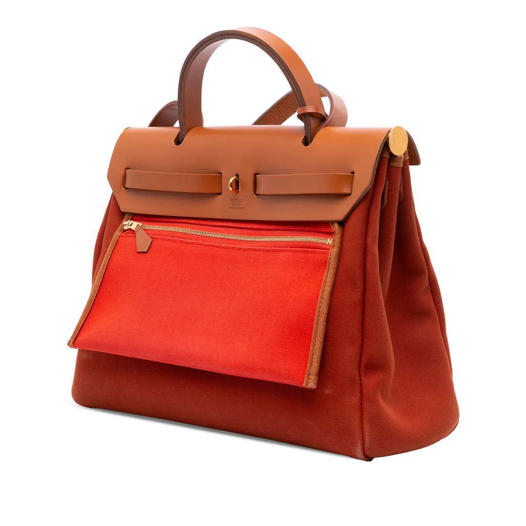 Hermès Toile Herbag Zip Verso 31 Orange Canvas Good condition - Back View