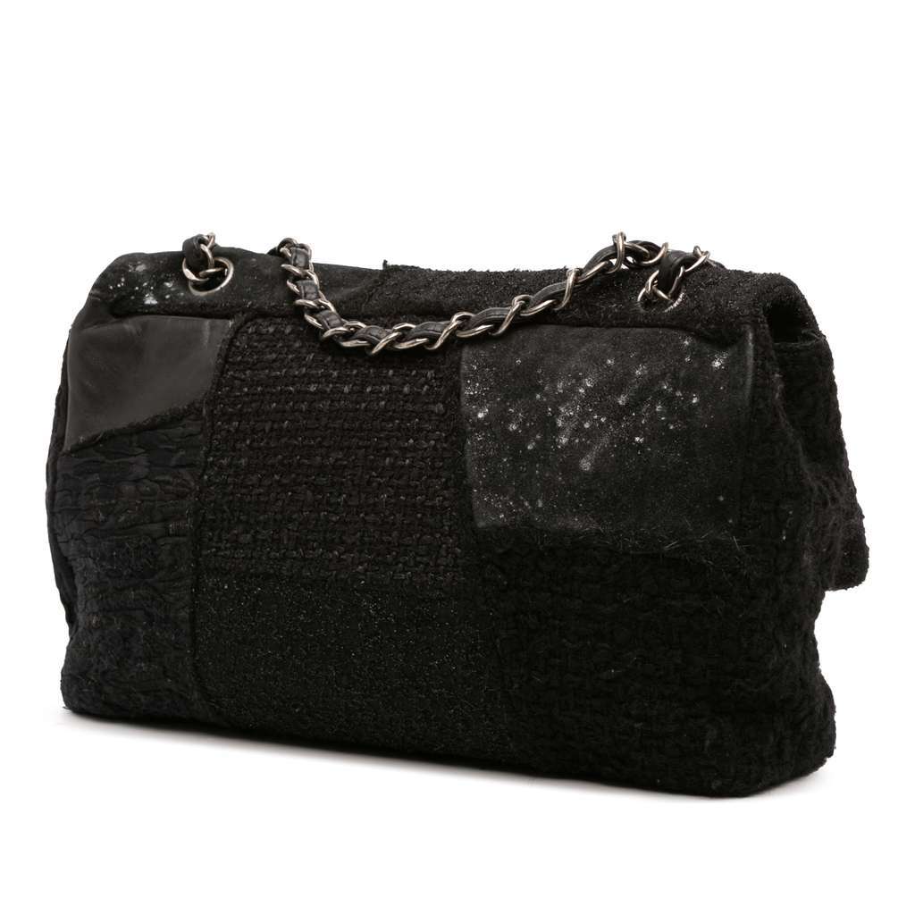 Chanel Jumbo Patchwork Tweed Flap Black Tweed Good - Back View