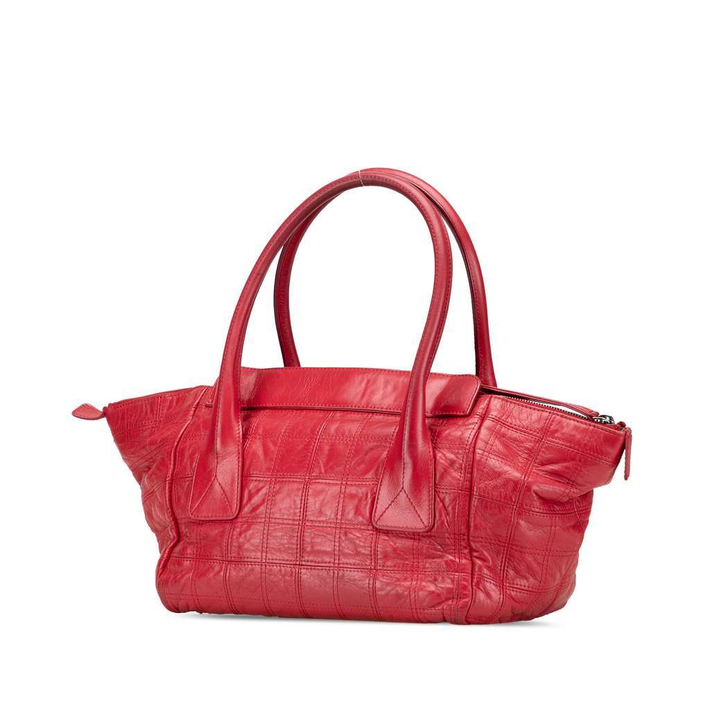 Chanel Lambskin Square Stitched Lax Handbag Red Leather Very good - Back View