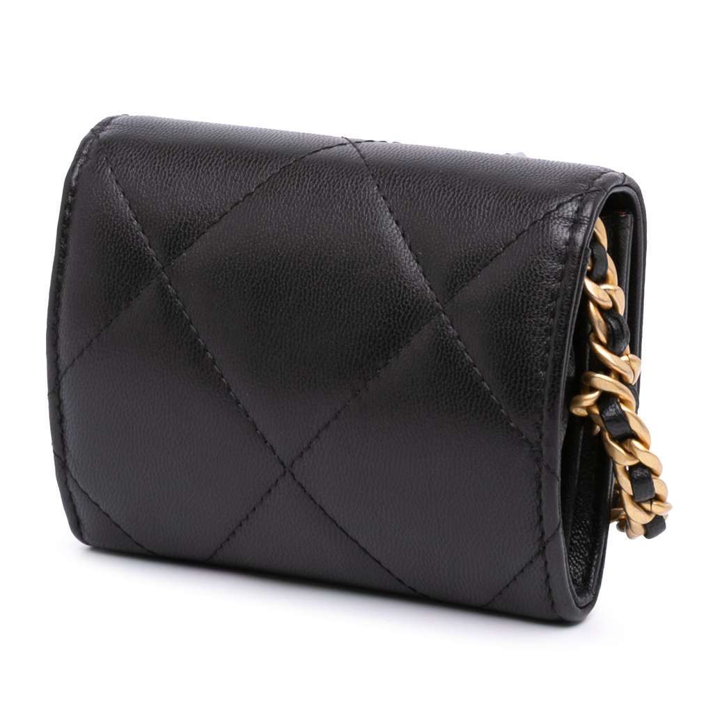 Chanel Lambskin 19 Flap Coin Purse With Chain Black Leather Very good - Back View