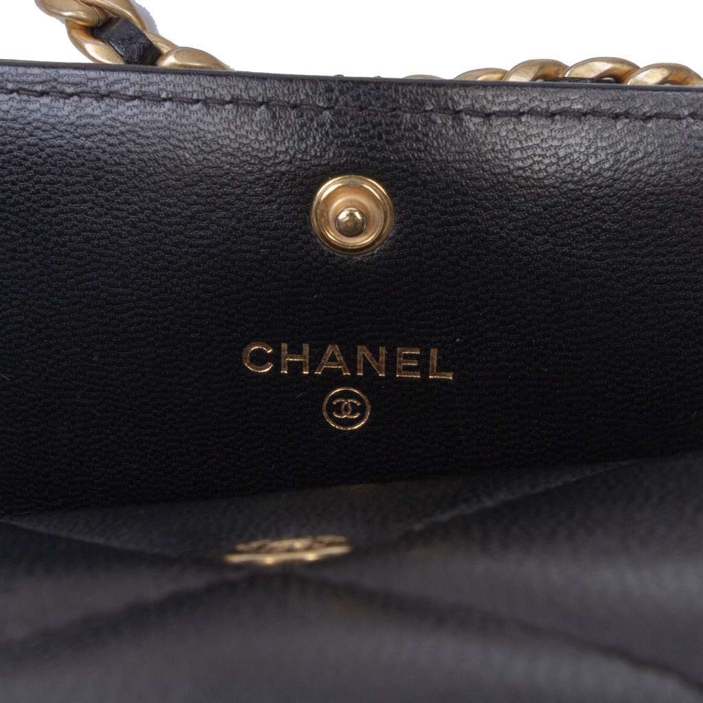 Chanel Lambskin 19 Flap Coin Purse With Chain Black Leather Very good - Box View