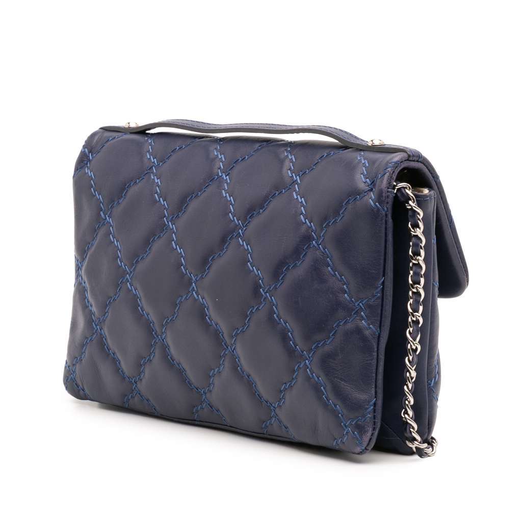 Chanel Mini Double Stitch Hamptons Flap Blue Leather Very good - Back View