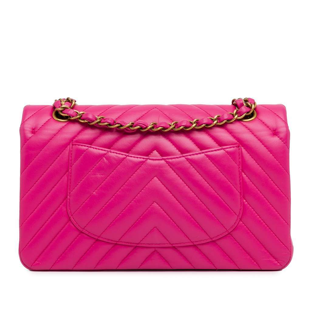 Chanel Medium Chevron Lambskin Double Flap Pink Leather Good - Inside View
