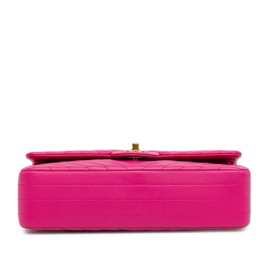 Chanel Medium Chevron Lambskin Double Flap Pink Leather Good - Model View