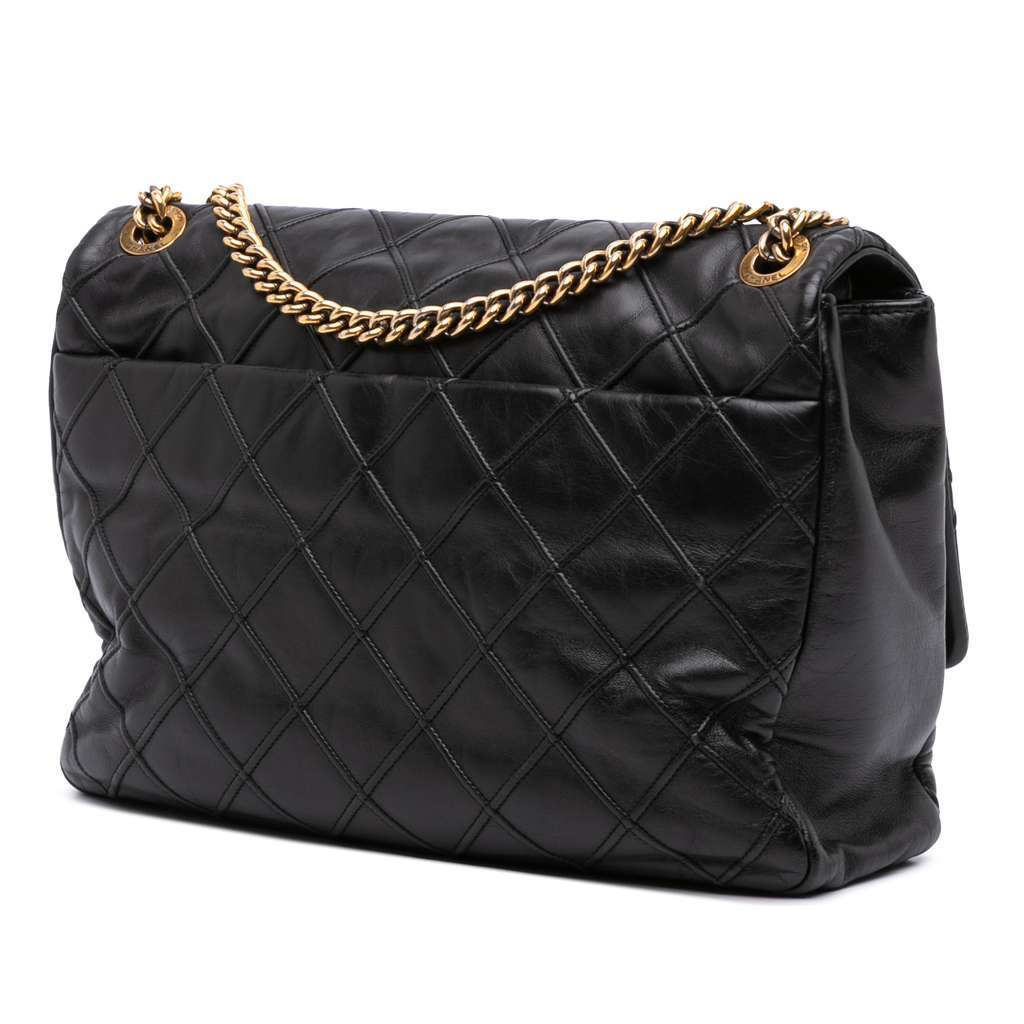 Chanel Large Reissue 2.55 Diamond Debossed Calfskin Cosmos Flap Black Leather Good - Back View