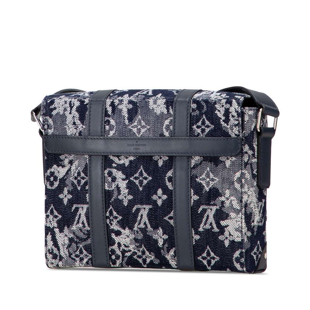 Louis Vuitton Monogram Tapestry Trunk Messenger Blue Denim Good - Back View