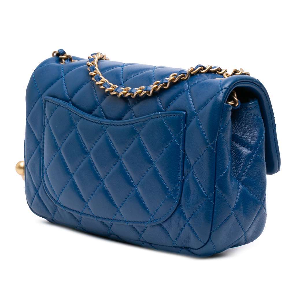 Chanel Mini Rectangular Lambskin Pearl Crush Flap Blue Leather Good condition - Back View