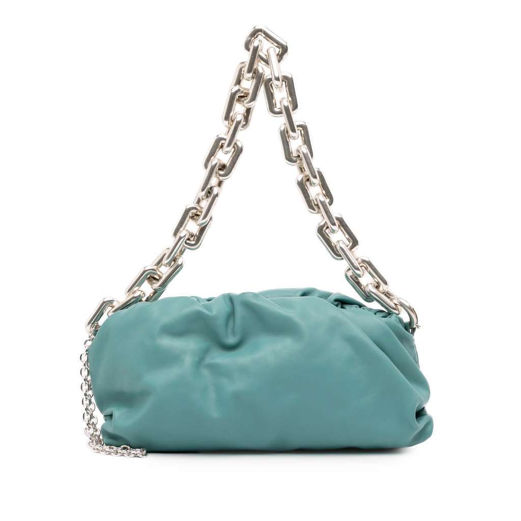 Bottega Veneta Lambskin Chain Pouch Blue Leather Very good - Front View