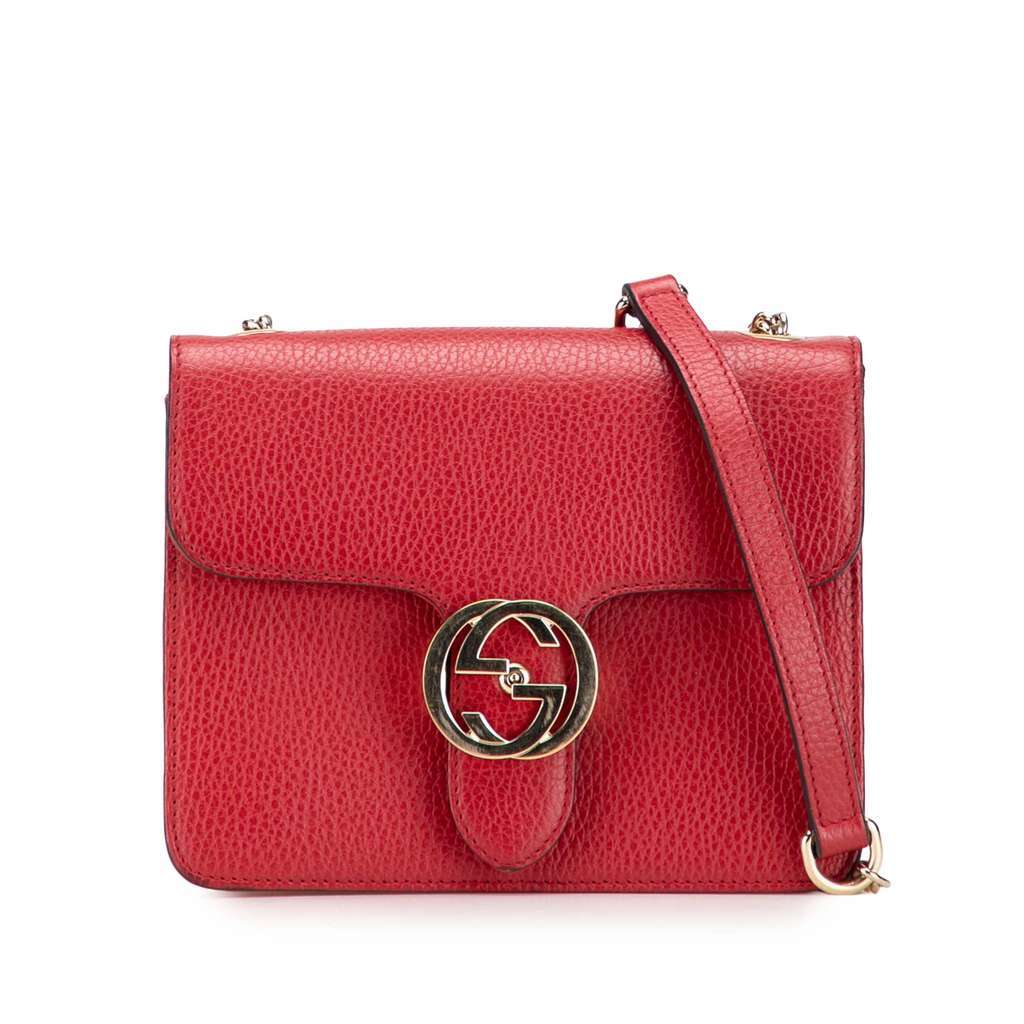 Gucci Small Dollar Calfskin Interlocking G Crossbody Red Leather Very good - Front View