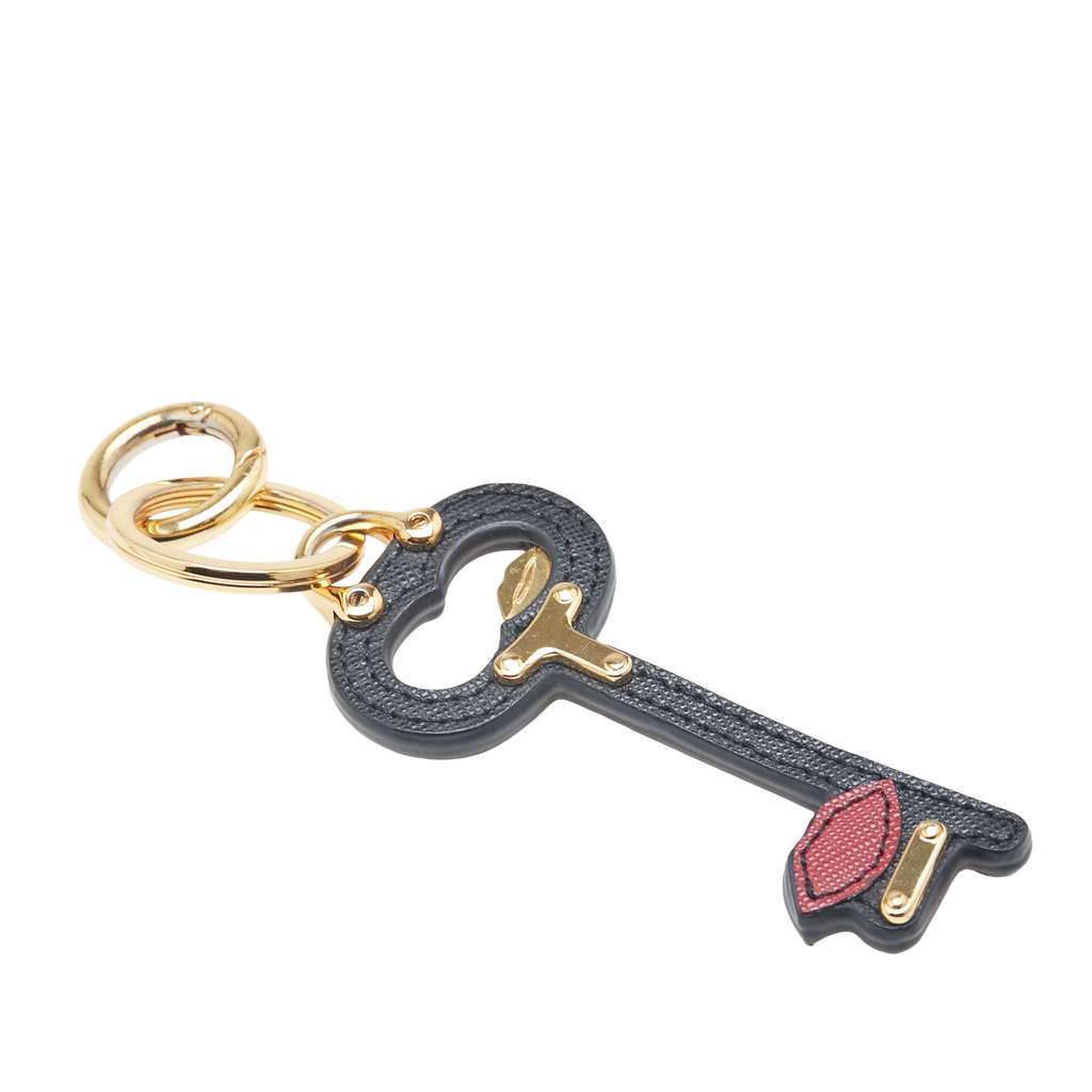 Prada Saffiano Lip Key Chain Black Leather Very good - Back View