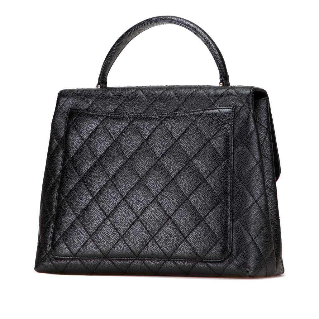 Chanel CC Quilted Caviar Kelly Top Handle Bag Black Leather Very good condition - Back View