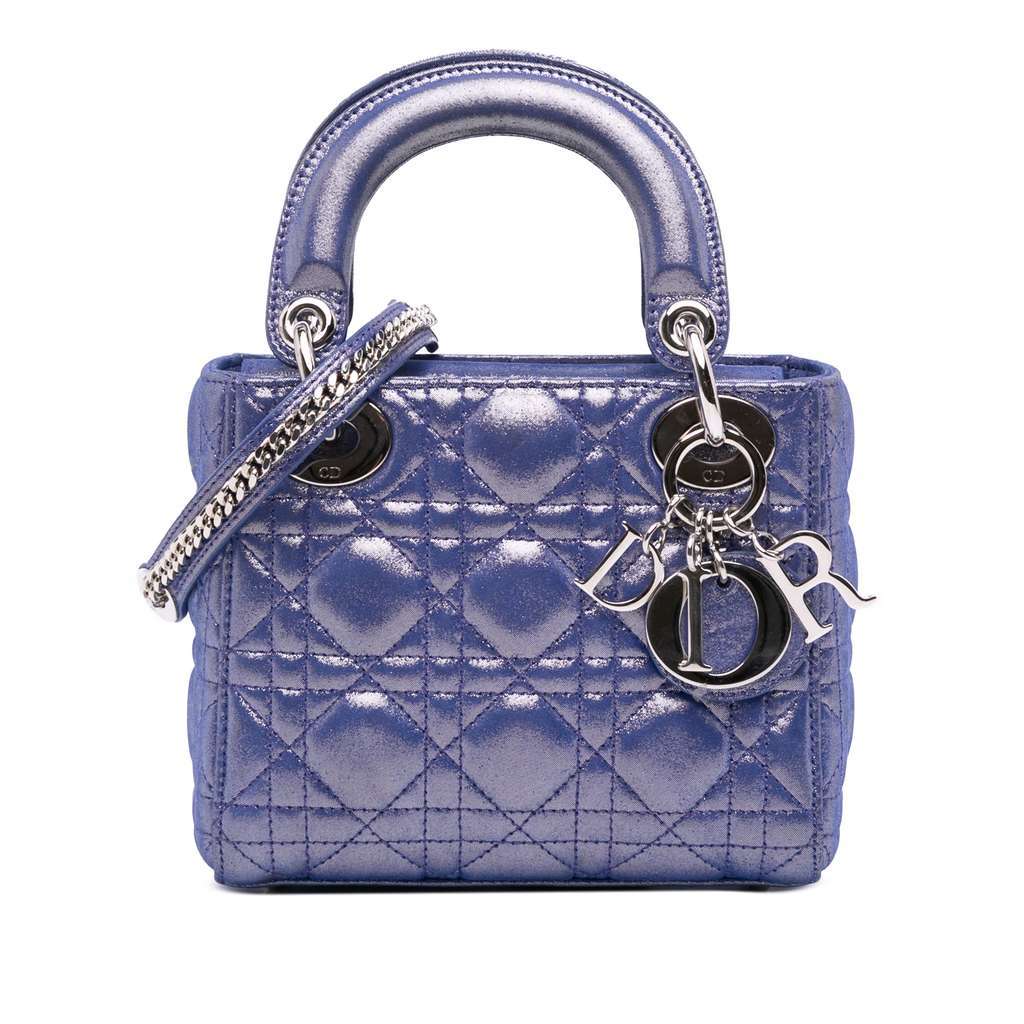 Dior Mini Iridescent Lambskin Cannage Lady Dior Blue Leather Good - Front View