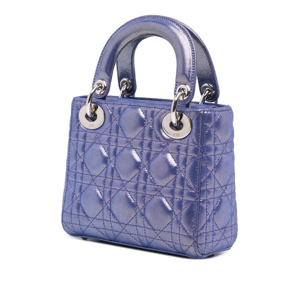 Dior Mini Iridescent Lambskin Cannage Lady Dior Blue Leather Good - Back View